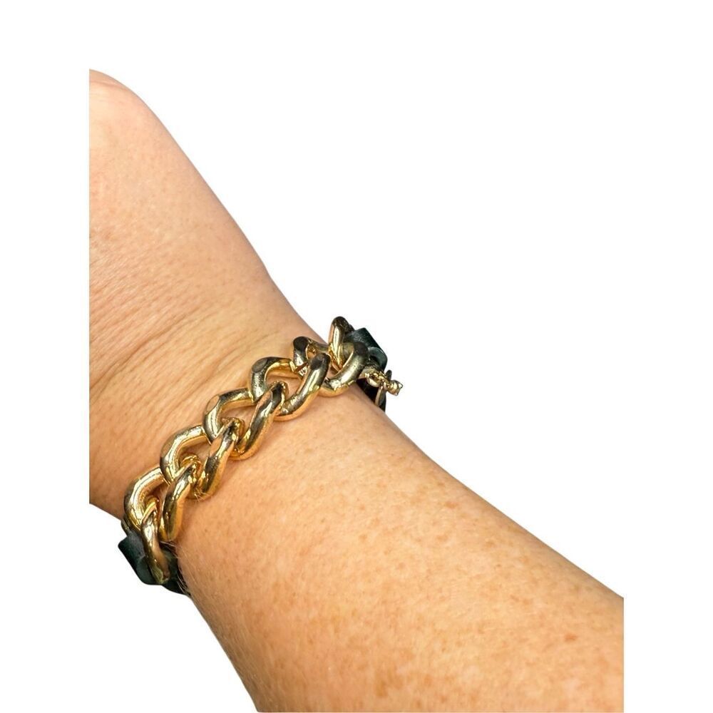 Talbots dark green leather and gold metal bracelet